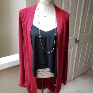Bp Open Front Red Knee Length Cardigan, Size Small